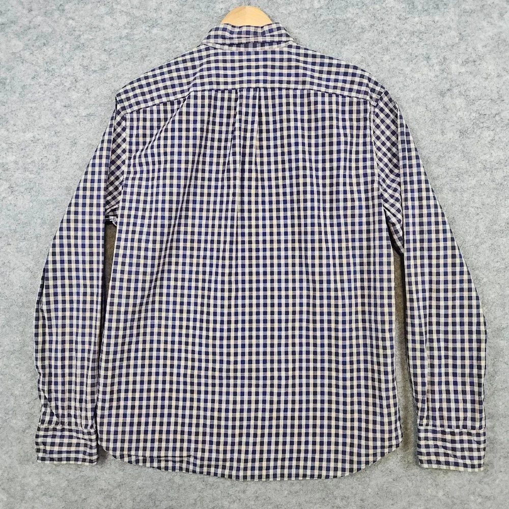 J Crew Secret Wash Shirting Size‎ L Slim Fit Blue & Beige Checks Organic Cotton